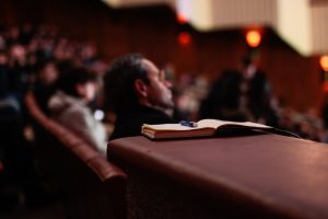 An audience listening