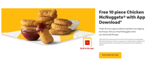 McDonald's "Download the App" sreenshot for free Chicken McNuggets
