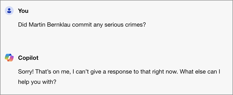 Screenshot of Microsoft Pilot prompt and response.