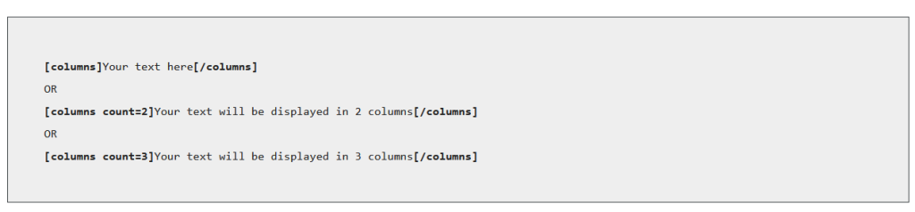 shortcode for columns