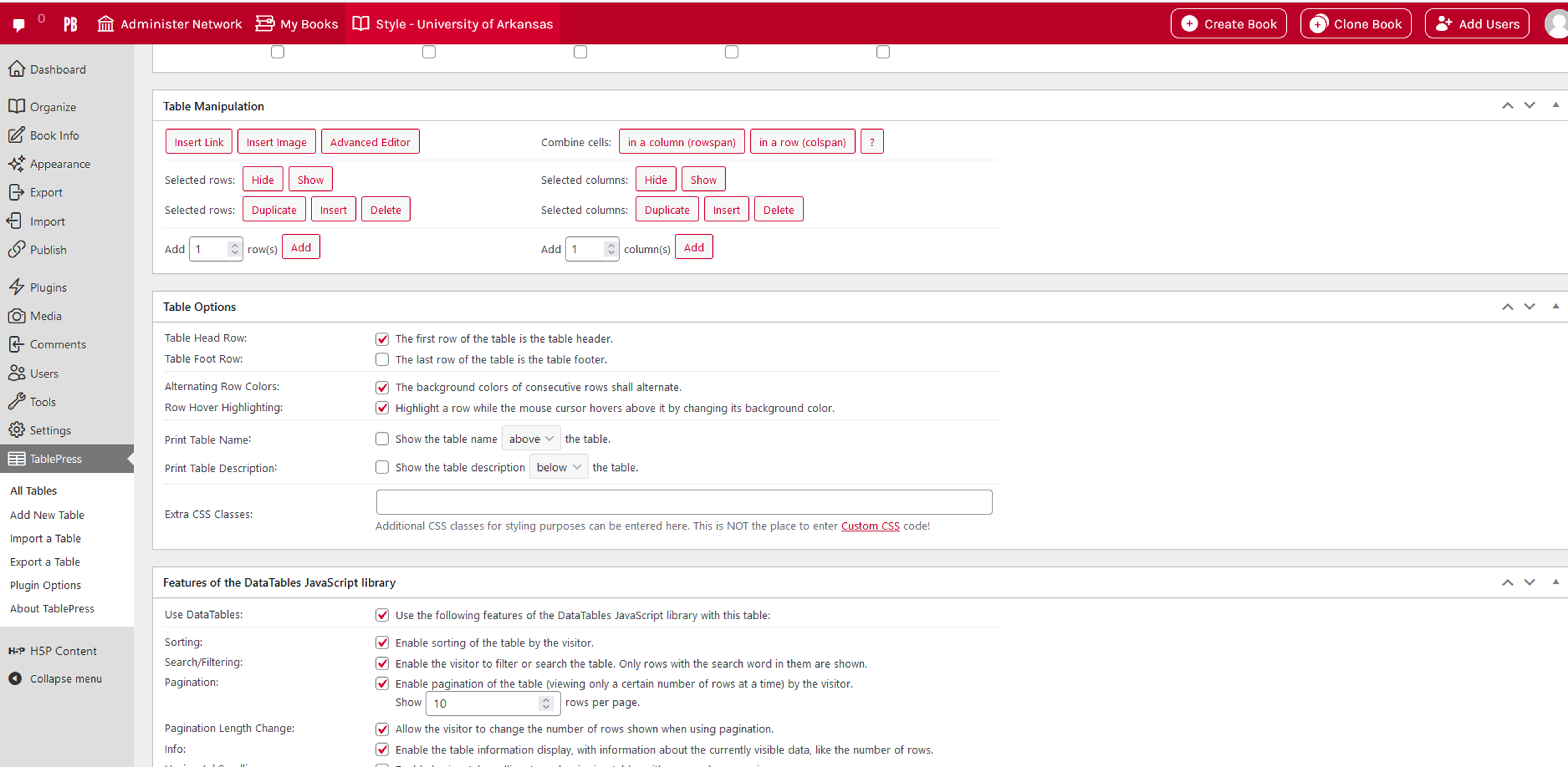 TablePress plugin screen