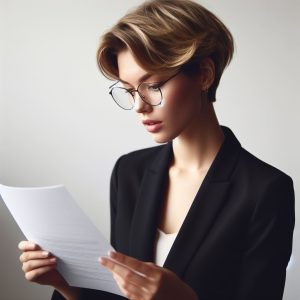 A woman reading a resume