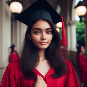 A woman in a graduation gown