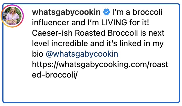 Instagram post by a broccoli influencer