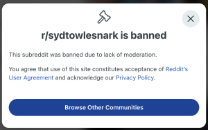 Screenshot of banned Reddit group