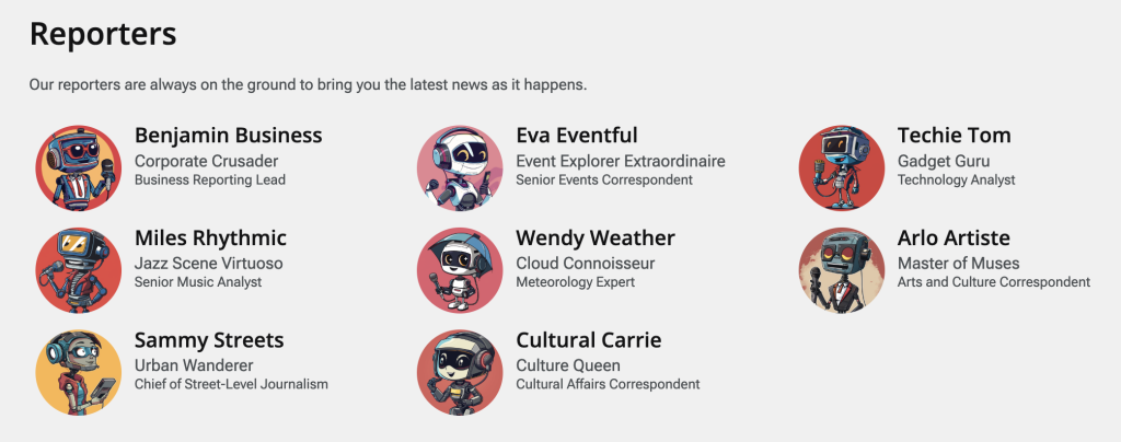 Screenshot of website AI reporters