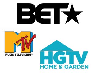 Logos for BET, MTV and HGTV