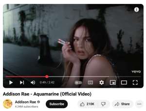 Smoking scene from video by Addison Rae