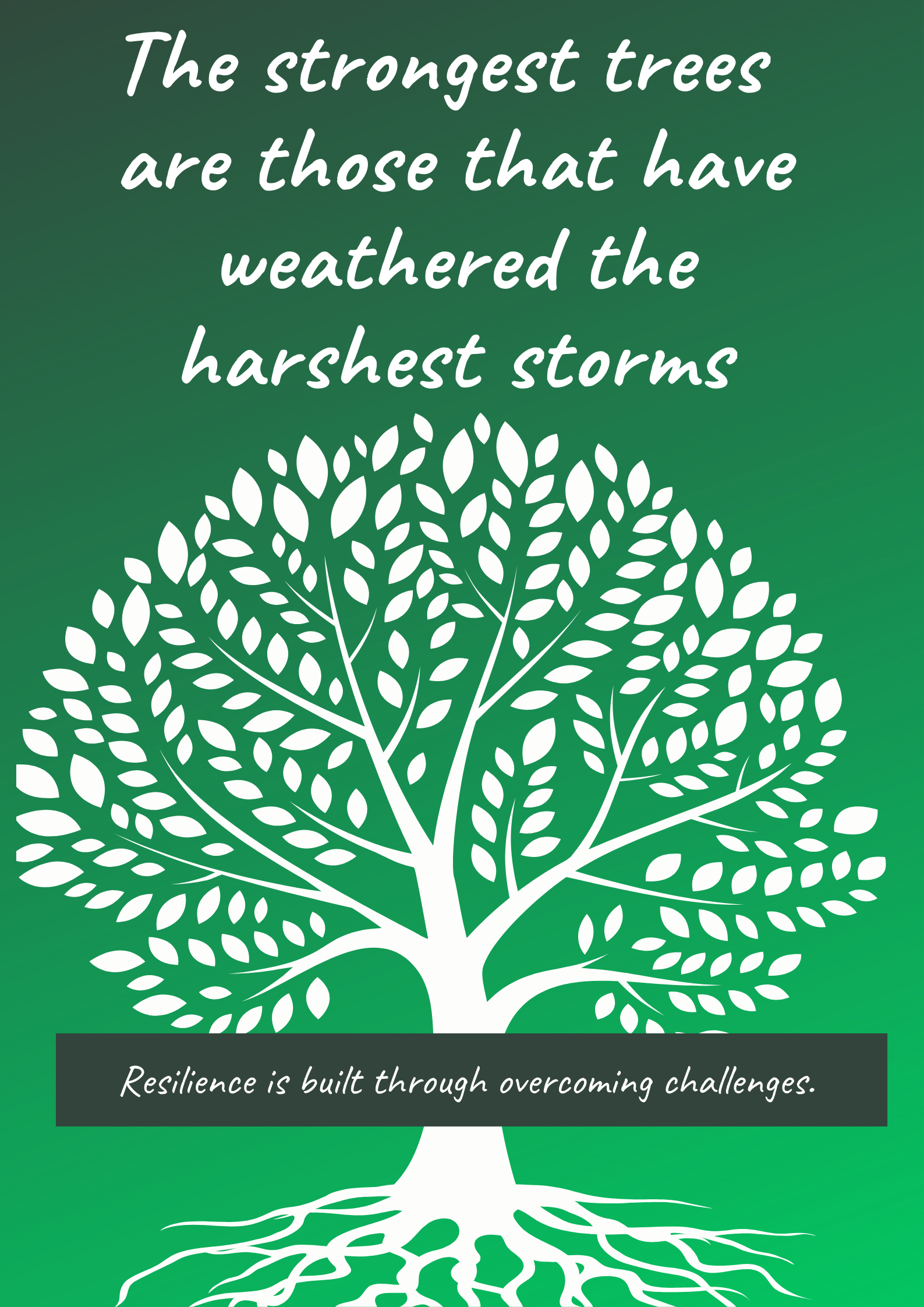 A poster that says the strongest tress are those that have weathered the harshest storms.