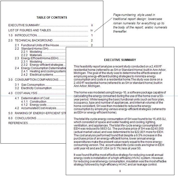 Juxtaposed image of table of contents and executive summary